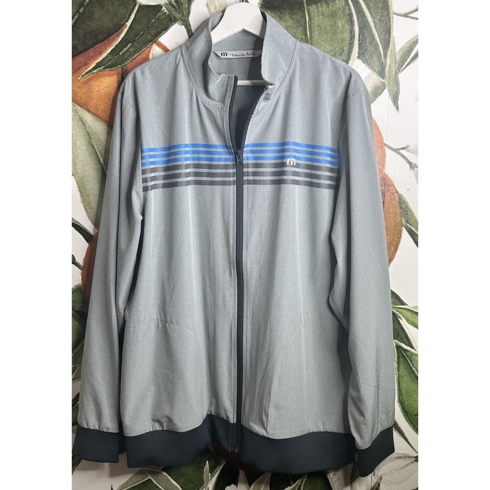 Travis Mathew Golf Windbreaker Full Zip XL Gray Striped  Jacket Lightweight